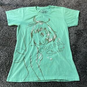 Ladies Disney Tinker Bell Mint Green and Gold T-Shirt Disney Store Size Medium
